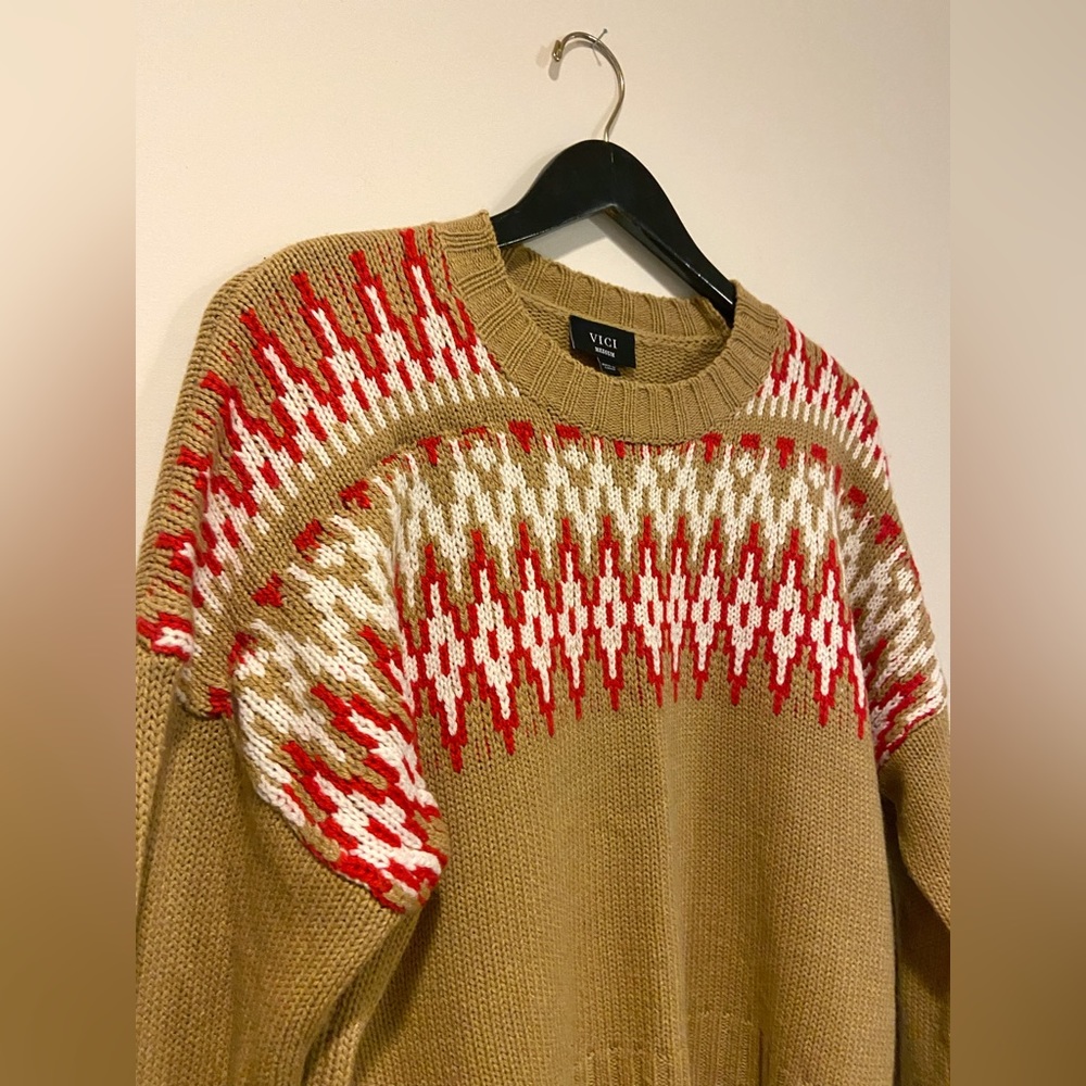 Vici red, tan, and white sweater